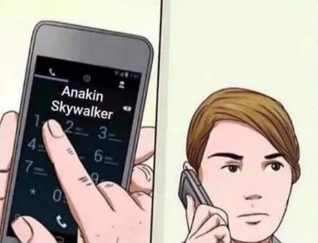The meme is a picture of a phone screen with a person's name "Anakin Skywalker" on the screen, but the phone is trying to autocorrect it to "Anakin Skycrapper" and then to "Anakin Skywanker" before finally settling on "Anakin Skywalker" again.
